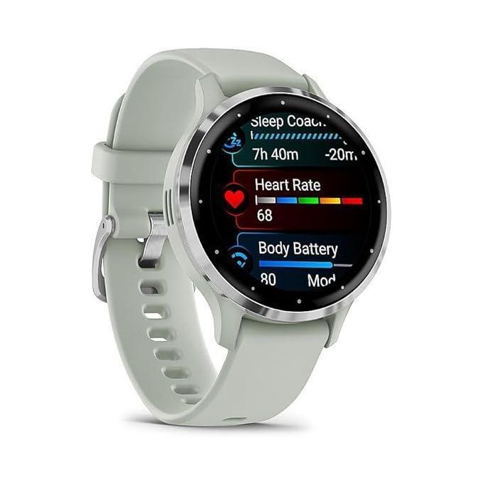 Garmin Venu® 3S Soft Gold Stainless Steel Bezel with French Gray Case and Silicone Strap