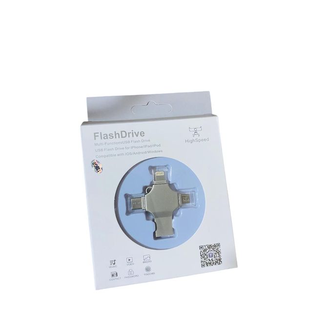 4-in-1 Type-C OTG USB 3.0 Flash Drive – Available in 32GB, 64GB, and 128GB – Silver