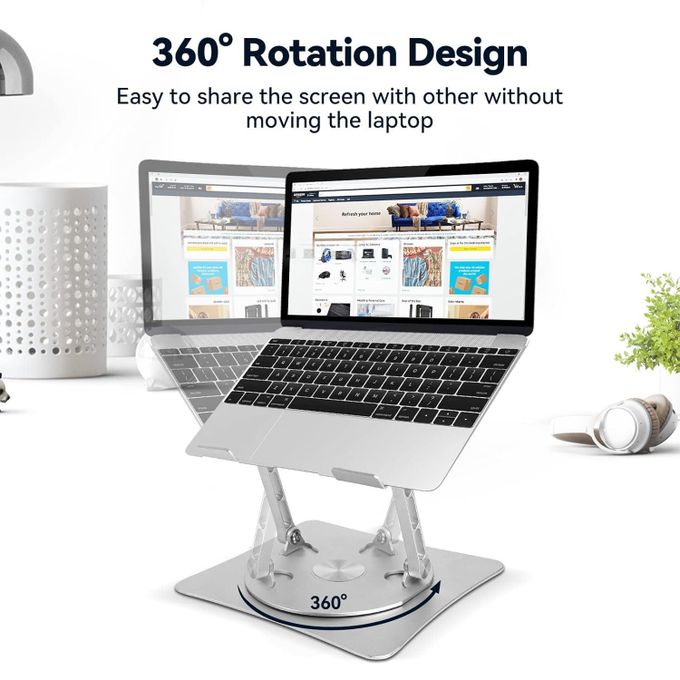 V3.1 Adjustable Laptop Stand with 360° Rotating Base – Foldable Aluminum Alloy Design in Silver