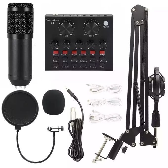 Black Professional Studio Condenser Microphone Kit with V8 Sound Card in kumasi