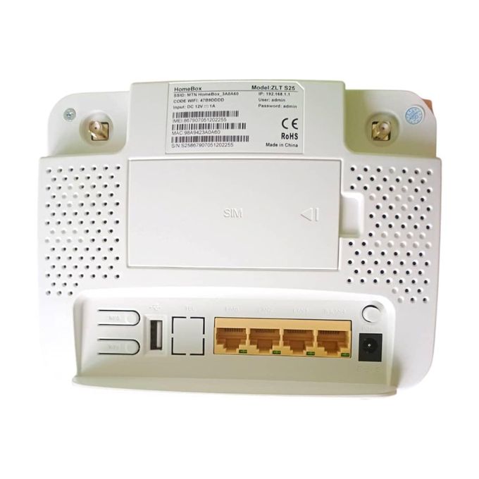 MTN HomeBox 4G Universal Router with Backup Battery – White and Yellow Packaging