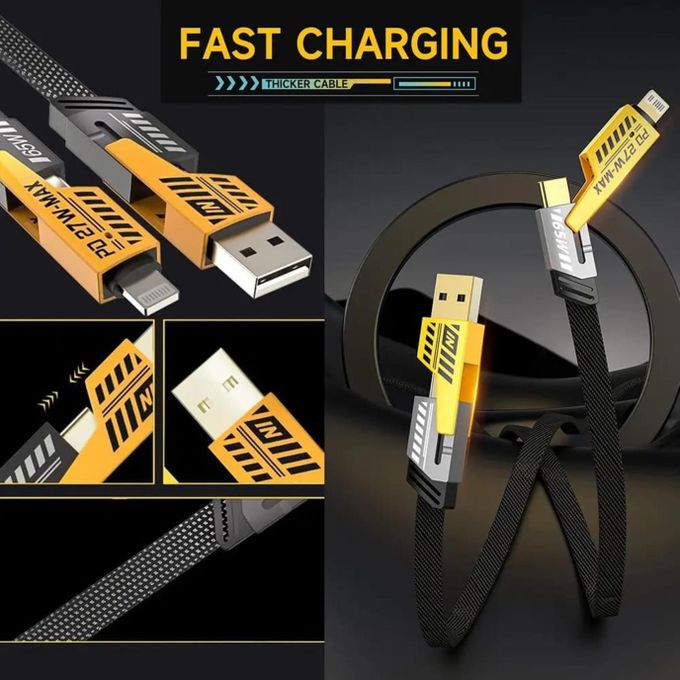 4-in-1 Multi-Function Data Cable, Super Fast Charging, Dual Type-C, 65W, Braided Nylon, PD27W – BLACK/YELLOW — product view 2