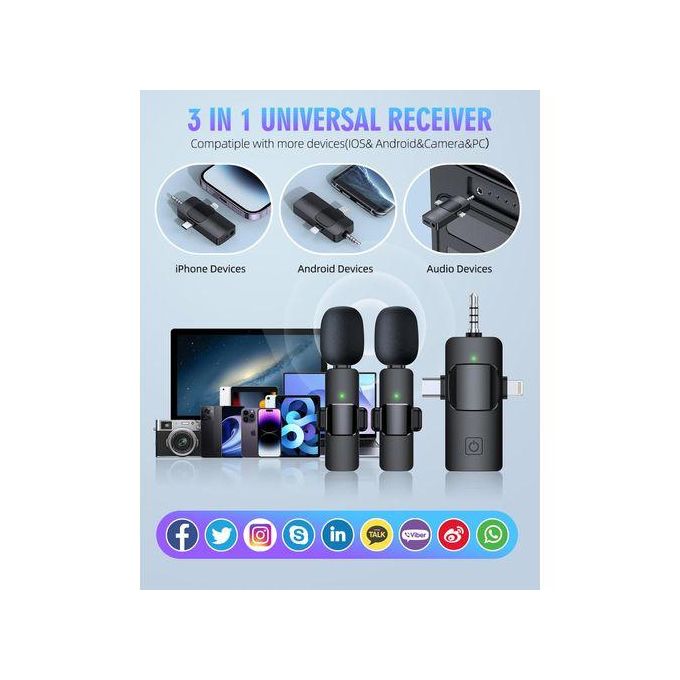 Black Wireless Lapel Microphone with Type-C Connector for iPhone, Android, and iPad