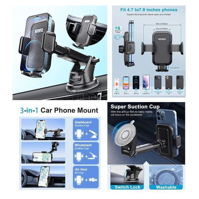 Black 3-in-1 Car Phone Holder
