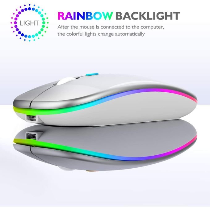 Silver Ultra-Thin Wireless Mouse with Colorful LED and 2.4G Rechargeable Technology in kumasi