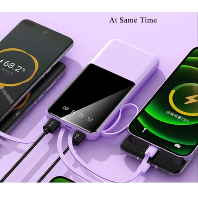 4-in-1 Ultra-Slim 20000mAh (74Wh) Portable Power Bank with Integrated USB, Type-C, Micro-USB, and Lightning Cables, Dual Input (Micro USB & Type-C), LED Display, Fast Charging –…