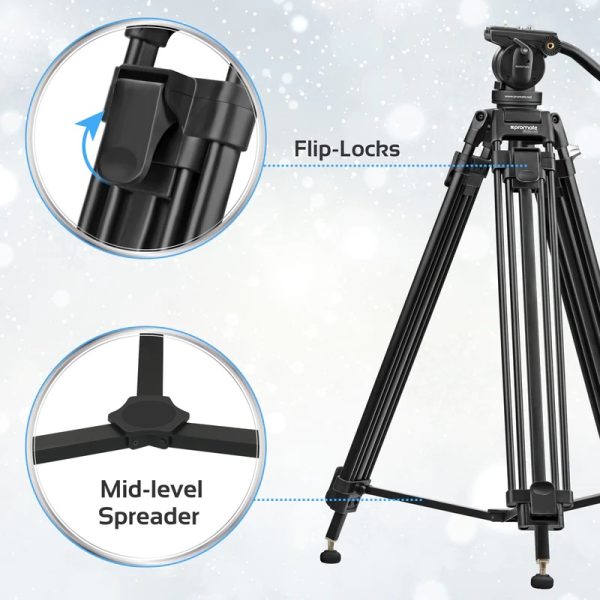 Promate Professional Aluminum Video Tripod Featuring Mid-Level Spreader