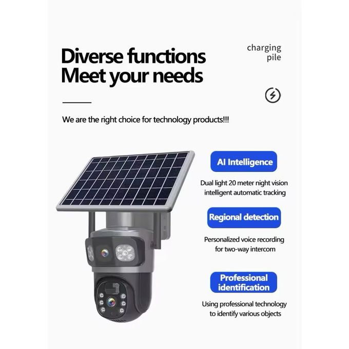Black Dual Lens Solar Camera with Rechargeable 4G SIM Card