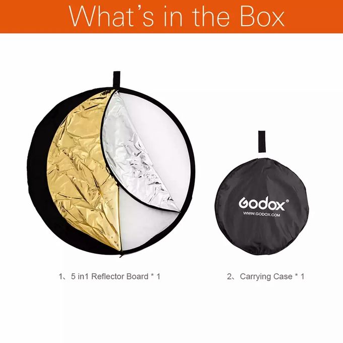 Godox 5-in-1 Large Studio Photo Reflector – 3.7ft – Black/Gold