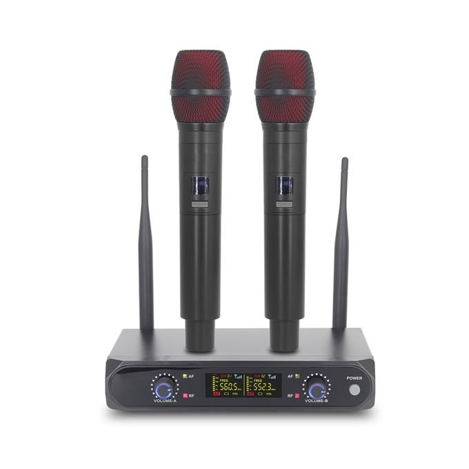 VHF UHF Wireless Microphone System Featuring 2 Handheld Mics