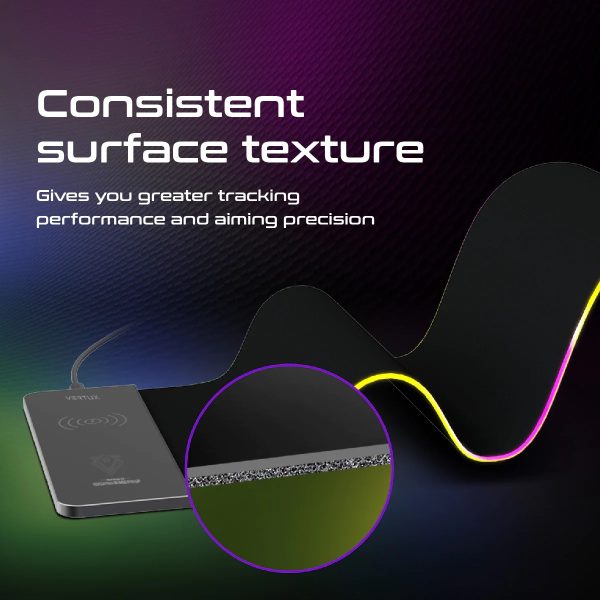 Vertux LED Gaming Mouse Pad with Anti-Friction Surface and 15W Wireless Charger