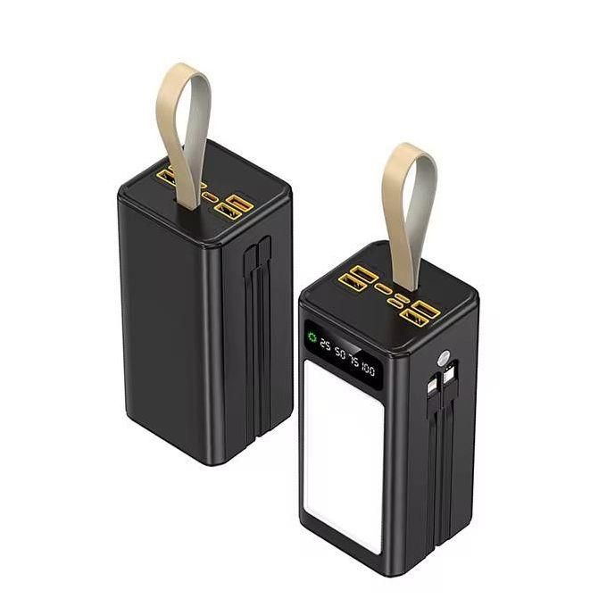 50,000 mAh High-Capacity Power Bank with Built-in Multi Charging Cables - Black