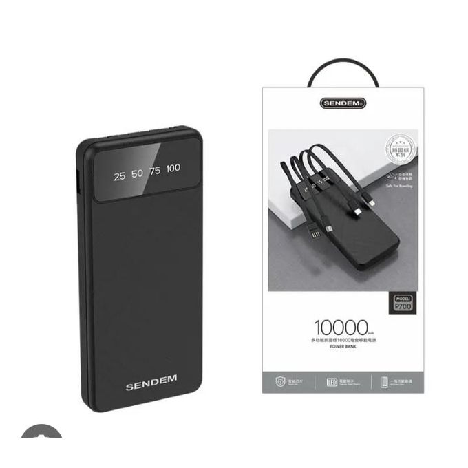 Sendem 10000mAh Power Bank with 4-in-1 Charging Cable and LED Power Display