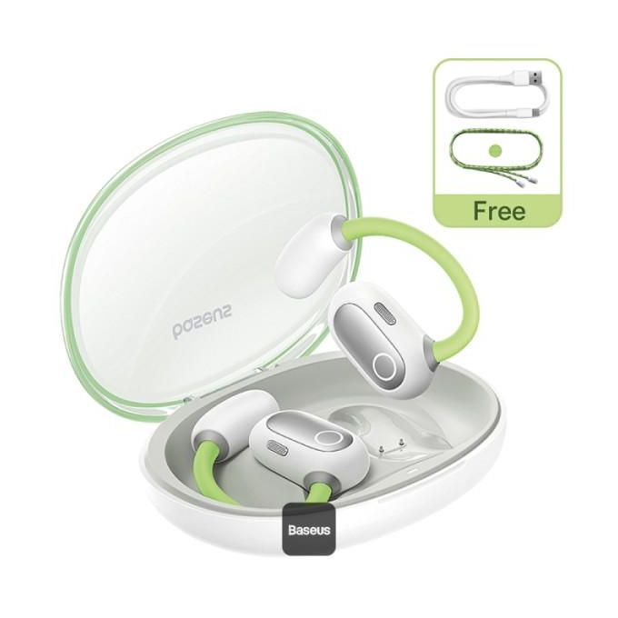 Baseus Eli Sport 1 Open-Ear Wireless Earbuds - IPX4 Waterproof, TWS, ENC Microphones, and Removable Neckband in Aurora Green