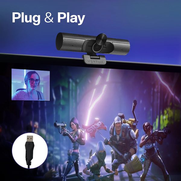 Vertux 4K Pro-Stream Autofocus Webcam with Integrated Speaker — product view 5