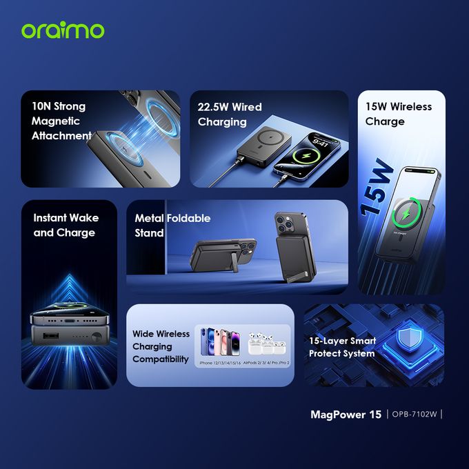 Oraimo MagPower 15 10,000mAh Wireless and Wired Charging Power Bank