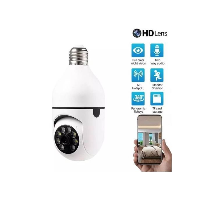 White Smart Camera with PTZ Functionality - Digital CCTV Wi-Fi Bulb