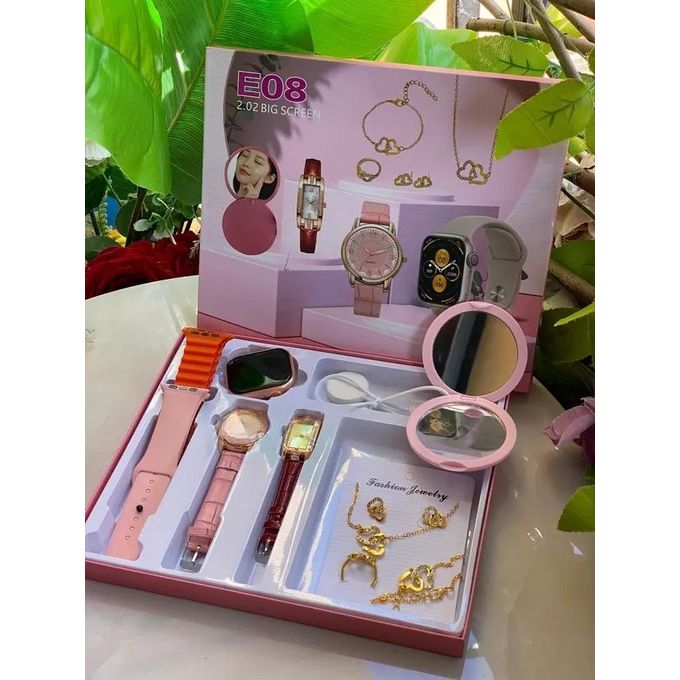 E08 2.02" Large Display Smartwatch Gift Bundle with Stylish Jewelry – Includes Multiple Straps and Accessories