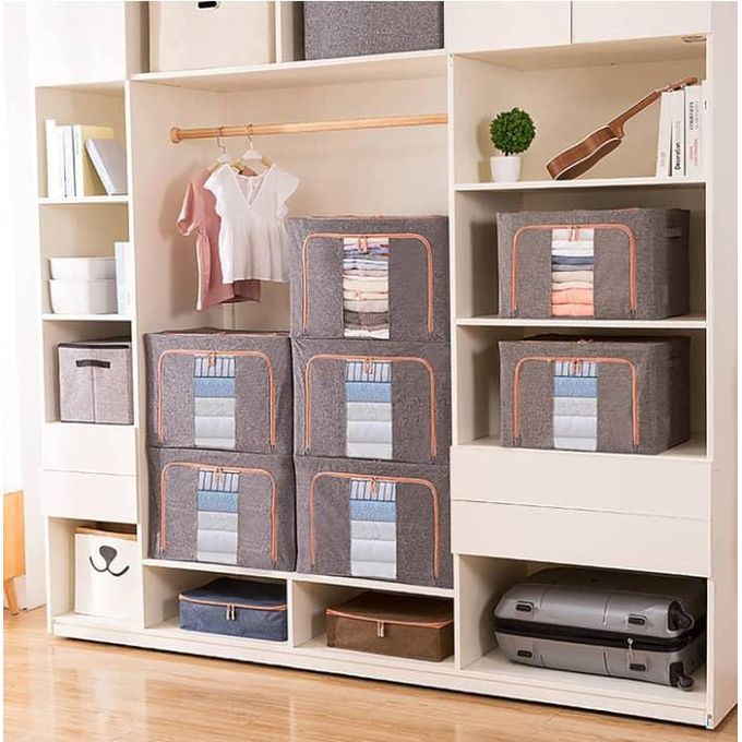 Grey Foldable Clothing Storage Bag with Transparent Window for Clothes – White