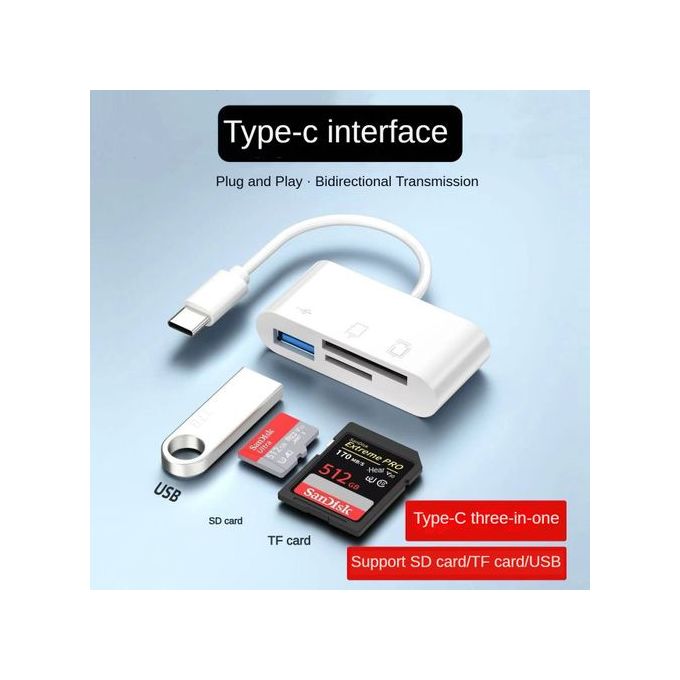 3-in-1 USB 3.0 Type-C OTG Card Reader for Phones and Computers