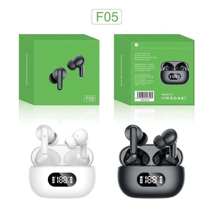 F05 True Wireless Stereo Bluetooth Earbuds with Complimentary Charger – White