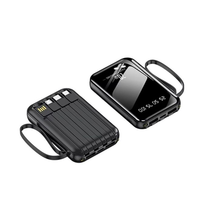 10000mAh Portable Power Bank with Built-in 4 Charging Cables and Flashlight – 2A Fast Charge