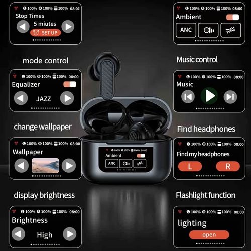 Buy YW08 TWS Wireless Earbuds Touch Control LCD Screen Earphone – Black in Kumasi — product view 5