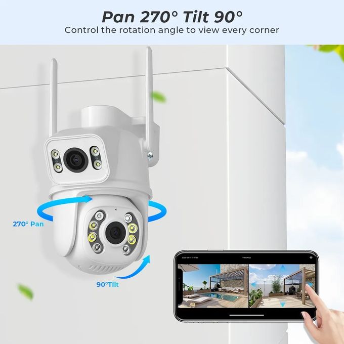 White 4K PTZ Dual Lens Wireless Outdoor Security Camera with Dual Screen and WiFi
