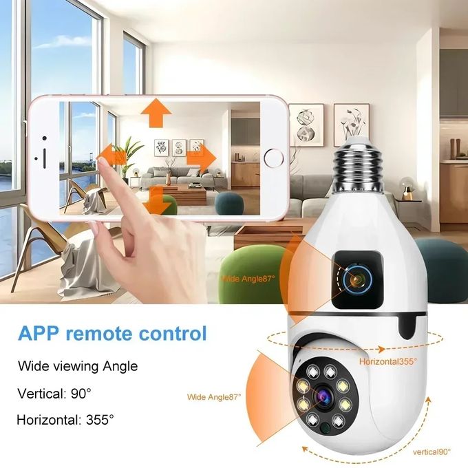 V380 2MP 4K E27 360-Degree WiFi Dual Lens Camera Bulb with Color Night Vision