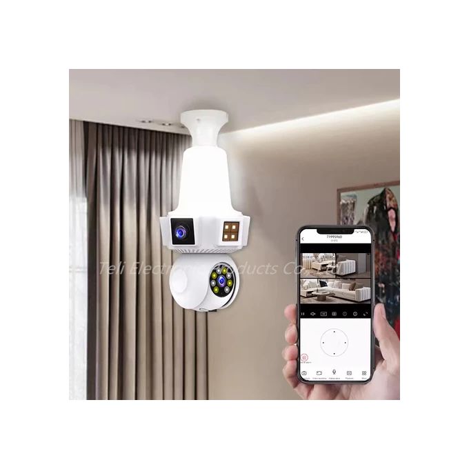 360-Degree Rotating Wireless Bulb Camera with 3 Lenses – 3MP