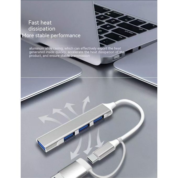 4-in-2 USB Hub with USB 3.0 and Type-C Adapter