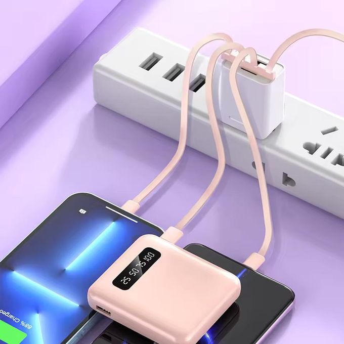 Compact Digital Power Bank – 20000 mAh Battery Charger with Four Charging Cables – Peach — product view 2
