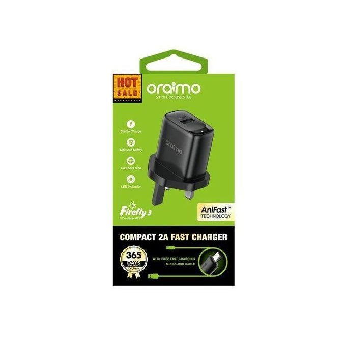 Oraimo Firefly 3 Quick Charge Charger Set with Rapid Micro USB – Black in kumasi — product view 3
