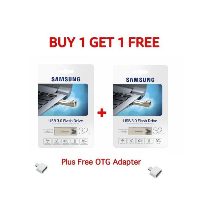 Samsung 32GB USB 3.0 Flash Drive – Silver – Buy One, Get One Free + Complimentary OTG