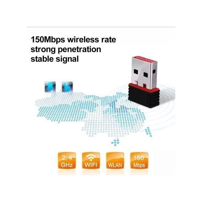 150Mbps Mini USB Wireless Wi-Fi Adapter – 802.11b/g/n RTL8188 Network Card for PC and Desktop