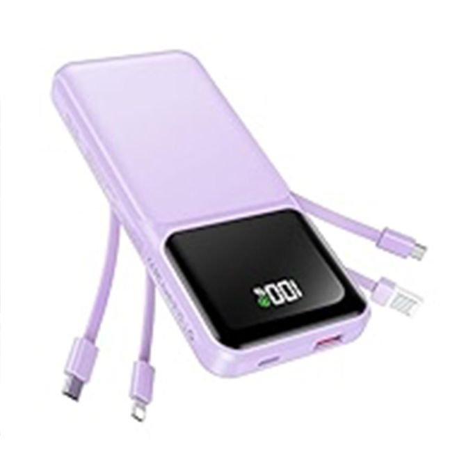 4-in-1 Ultra-Slim 20000mAh (74Wh) Portable Power Bank with Integrated USB, Type-C, Micro-USB, and Lightning Cables, Dual Input (Micro USB & Type-C), LED Display, Fast Charging –…