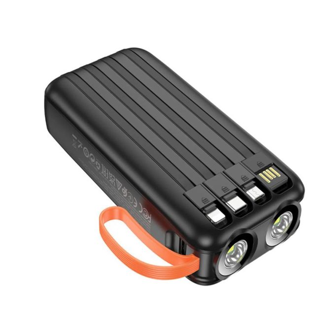 Black 40000mAh 4-in-1 Portable Flashlight Power Bank with Multiple Output Options