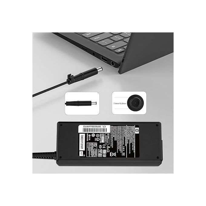 90W Laptop Power Adapter for EliteBook, ProBook, Compaq Presario, Pavilion (7.4×5.0mm Connector) – Black
