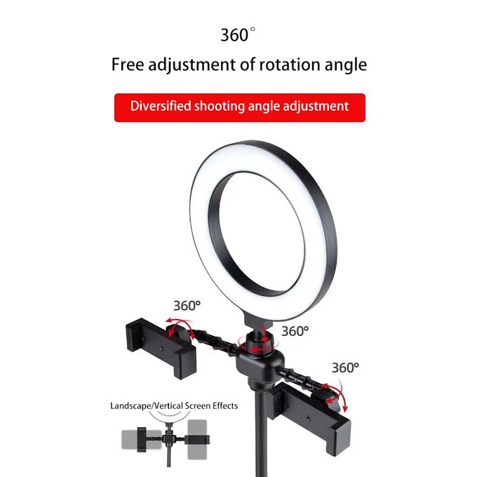 Kalious Mini Ring Light with Double Clamp, Tabletop Size for Blogging – Black, Includes Stand and Remote — product view 4