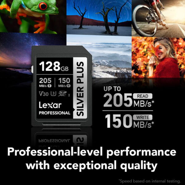 Lexar Professional 128GB Silver Plus SDXC™ UHS-I Memory Cards with Read Speeds Up to 205MB/s and Write Speeds Up to 150MB/s
