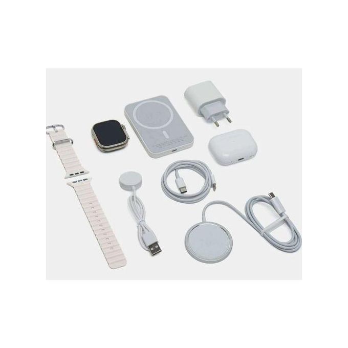 Smartwatch X8: Unique Bundle Including Earbuds, Power Bank, MagSafe Magnetic Charger, Long Lightning Cable, and Wireless Charger