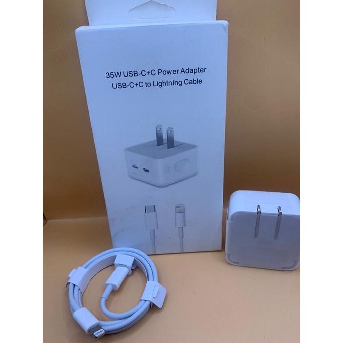 35W Fast Charger Head with Dual Charging Ports and Type C Cable for iPhones – White