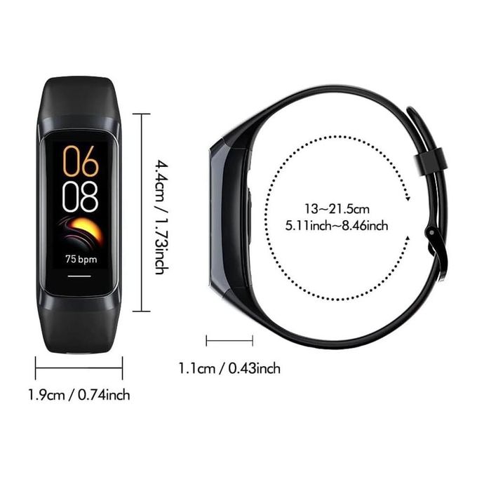 Black Fitness Tracker Smart Watch Band with Blood Pressure Monitoring and Notifications