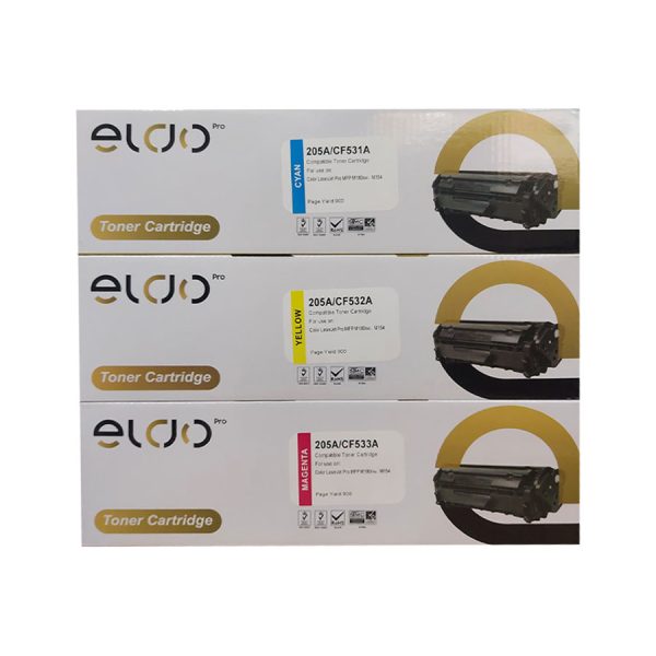 Eldo Compatible 205A Toner in Cyan, Magenta, and Yellow