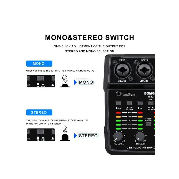 Bomge M-12 USB Audio Interface Mixer Table Sound Plate – Black
