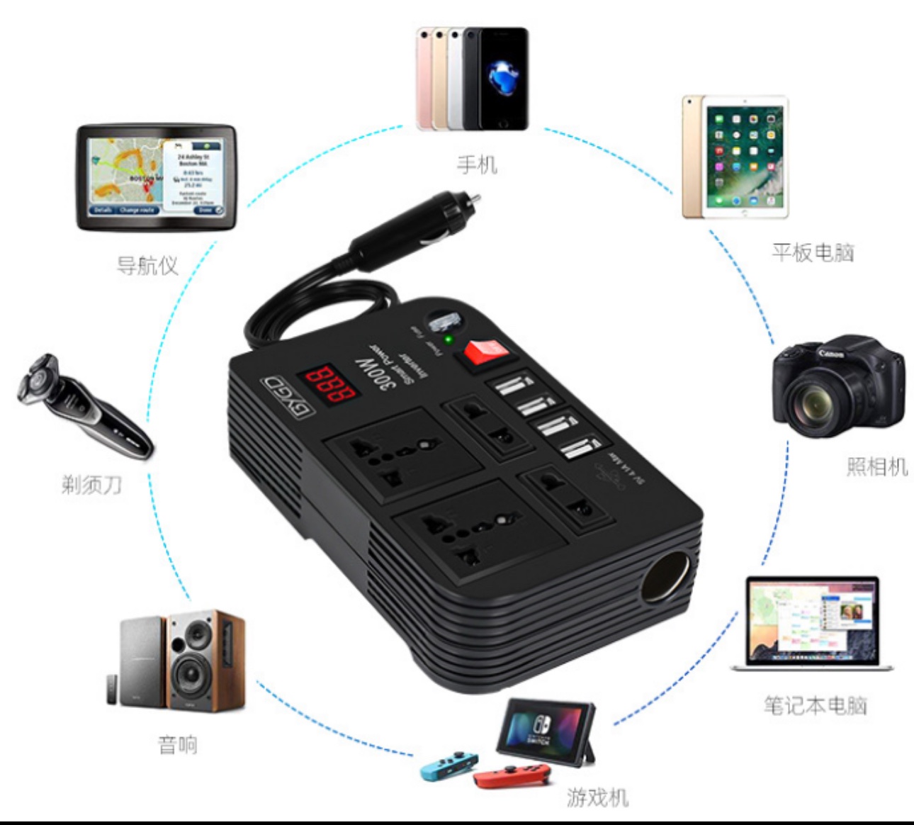 300W Car Power Inverter/Extension Socket