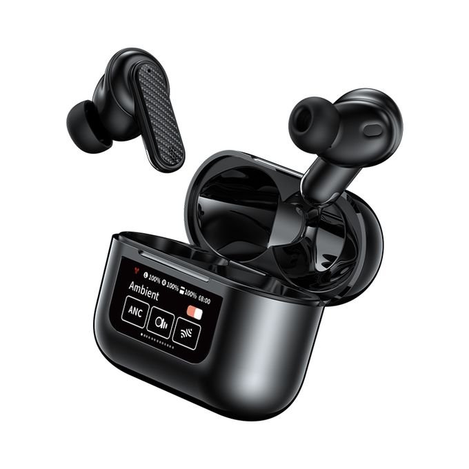 YW08 TWS Wireless Earbuds with Touch Control and LCD Screen – Black in kumasi