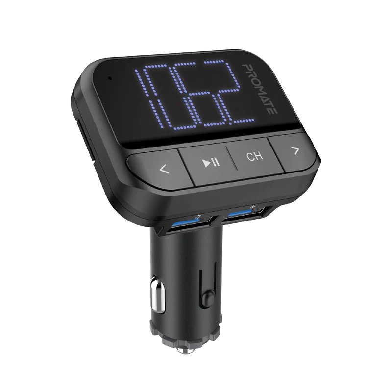 FM Transmitter for Cars with TF & USB Inputs and USB Charging Port