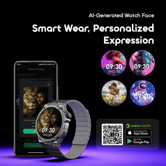 Oraimo Nova Smart Watch – 1.39-inch HD Display, Customizable Watch Faces, IP68 Waterproof