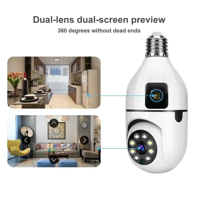 V380 2MP 4K E27 360-Degree WiFi Dual Lens Camera Bulb with Color Night Vision
